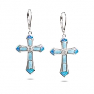SS 925 Larimar and Opal Cross Earrings