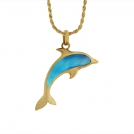 14KY Larimar Dolphin Pendant