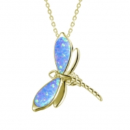 14K YG Opal Dragonfly Pendant