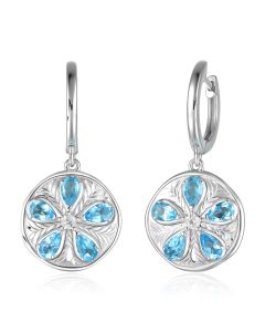 SS 925 Blue TopazFlower Drop Earrings