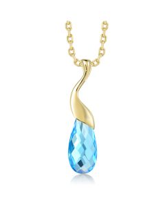 14KYG Blue Topaz Wavy Pendant