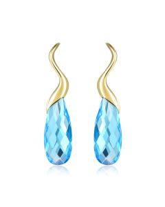 14KYG Blue Topaz Wavy Drop Earrings