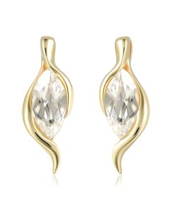 14KYG Pear White Stone Wavy Drop Earring