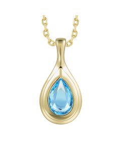 14KYG Blue Topaz Pear Swirl Pendant