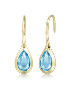 14KYG Blue Topaz Pear Hook Earrings