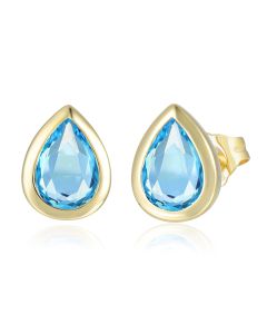 14KYG Blue Topaz Pear Stud Earrings