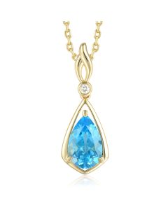 14K Yellow Gold Blue Topaz Trillion Pendant with L