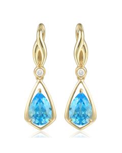 14K Yellow Gold Blue Topaz Trillion Drop Earrings