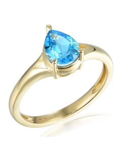 14KYG Blue Topaz Pear Ring