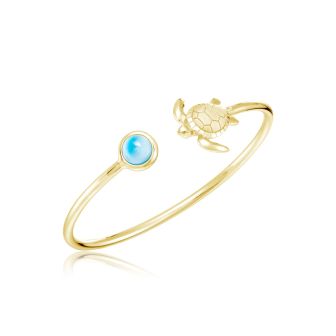 14K YG Turtle Larimar Bangle