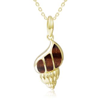 14K YG Conch Shell Pendant -Koa Wood