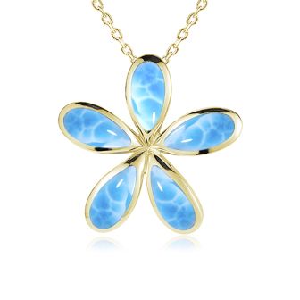 14K YG Larimar Plumeria Pendant (M)
