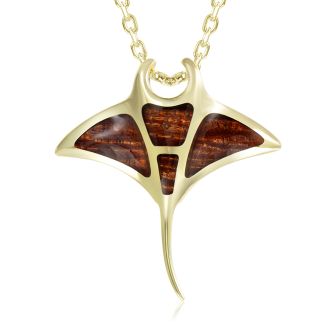 14K YG Manta Ray Pendant -Koa Wood
