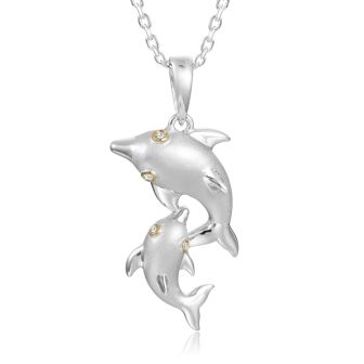 SS 14K 2T Dolphin Pendant