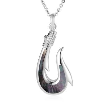 Fishhook Pendant(L)(50*25mm)ss.Black MOP