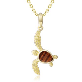 14K YG Turtle Pendant (S) -Koa Wood