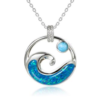 SS 925 Larimar Opal Wave Pendant (L)