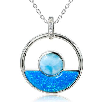 SS 925 Larimar Opal Sunrise Pendant (L)