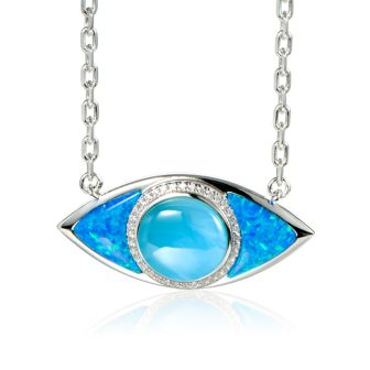 SS 925 Larimar Opal Evil Eye Pendant (L)