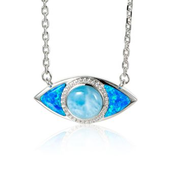 SS 925 Larimar Opal Evil Eye Pendant (M)