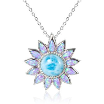 SS 925 Larimar Opal Sunflower Pendant (M)