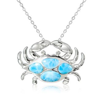 SS 925 Larimar Blue Crab Pendant (L)
