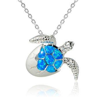SS 925 Opal Hatching Turtle Pendant