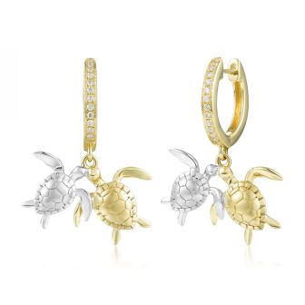 14K YW Turtle Earrings