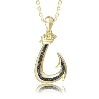 14K YG Black Dia Fish Hook Pendant