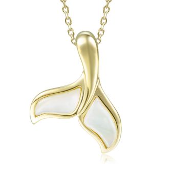 14KY MOP W Whale Tail Pendant