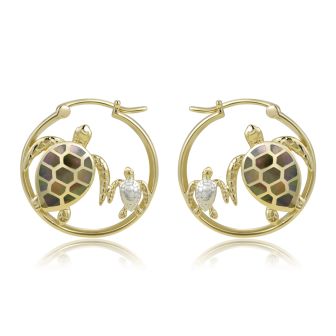 14K YW MOP B Turtle Earrings