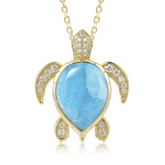 14KY Larimar Turtle Pendant