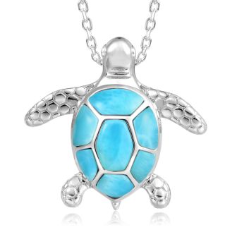 SS 925 Larimar Turtle Pendant
