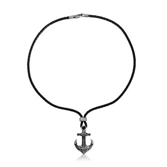 SS 925 Faux Leather Anchor Necklace