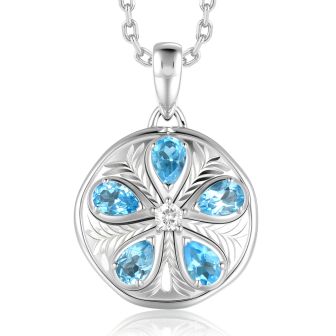 SS 925 Blue TopazFlower Pendant