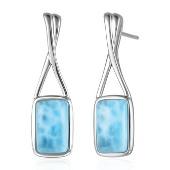 SS 925 Larimar Rectangle Drop Earrings
