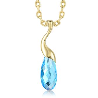 14KYG Blue Topaz Wavy Pendant