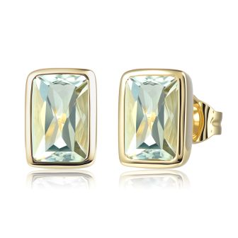 14KYG Green Amethyst Rectangle Stud Earr