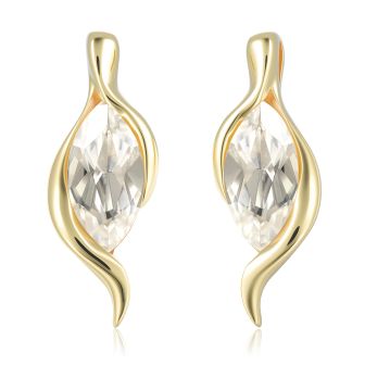 14KYG Pear White Stone Wavy Drop Earring
