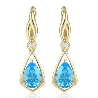 14K Yellow Gold Blue Topaz Trillion Drop Earrings