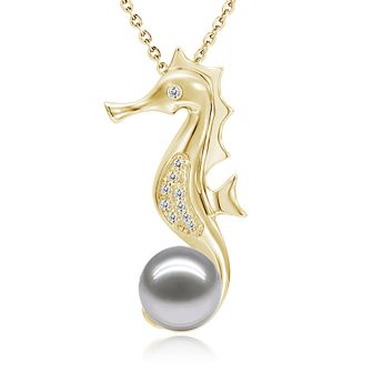 14KY Seahorse Akoya Pendant