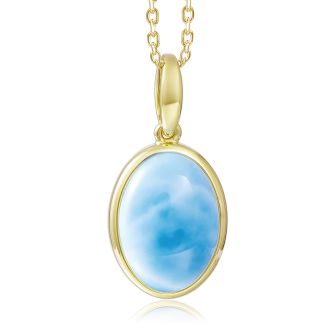 14K YG Larimar Oval Pendant