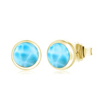 14K YG Larimar Earrings 10mm