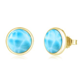 14K YG Larimar Earrings 12mm