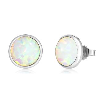 SS 925 Opal Stud Earrings 12mm （2 prs)