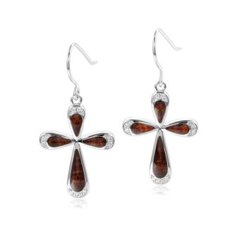 SS 925 Koa Wood Cross Earrings