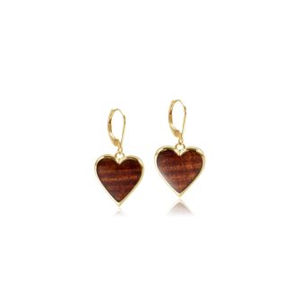 14K YG Koa Wood Herat Earrings