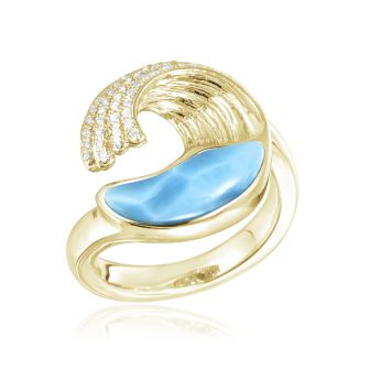 14K YG Larimar Wave Ring