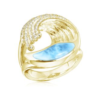 14K YG Larimar Wave Ring