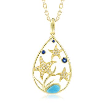 14KY Blue Hawaiian Stars Larimar Pendant